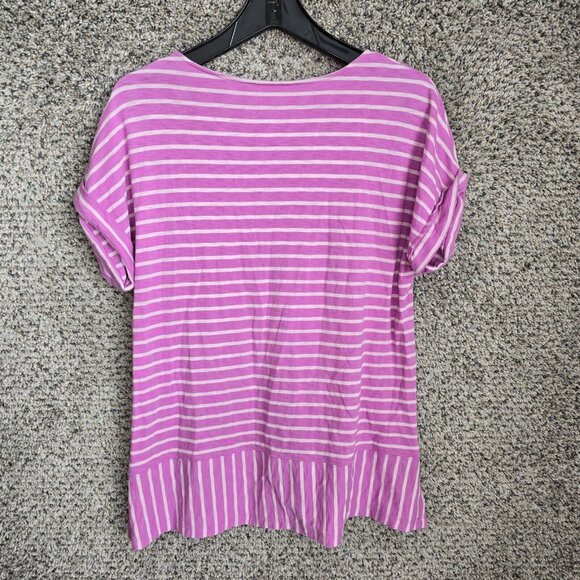 Soft Surroundings Top Womens Small Purple Striped Cuffed Sleeve Cotton Casual - Picture 7 of 7